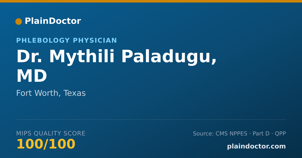 Shareable card for Mythili Paladugu, MD - Phlebology Physician, Fort Worth, TX