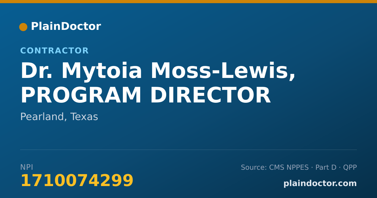 Shareable card for Mytoia Moss-Lewis, PROGRAM DIRECTOR - Contractor, Pearland, TX