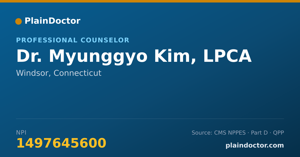Shareable card for Myunggyo Kim, LPCA - Professional Counselor, Windsor, CT