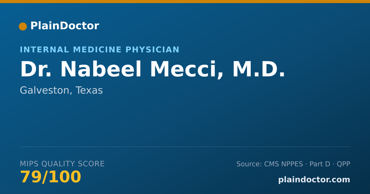 Shareable card for Nabeel Mecci, M.D. - Internal Medicine Physician, Galveston, TX