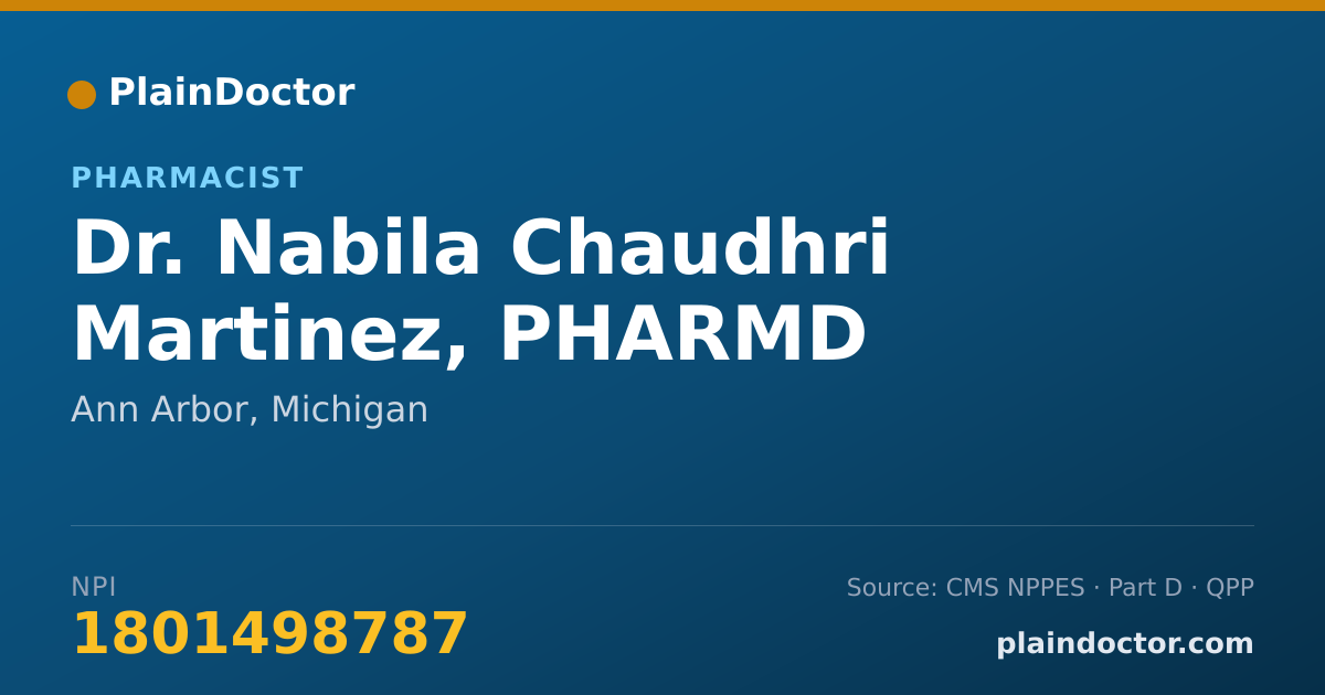 Shareable card for Nabila Chaudhri Martinez, PHARMD - Pharmacist, Ann Arbor, MI