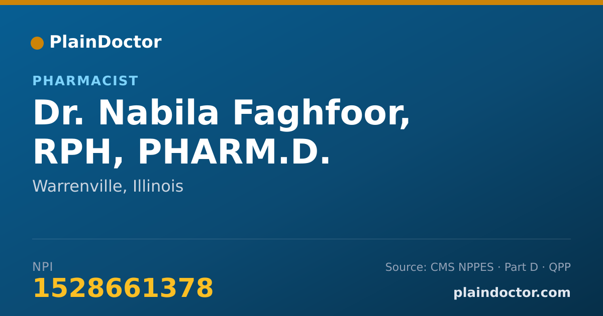 Shareable card for Nabila Faghfoor, RPH, PHARM.D. - Pharmacist, Warrenville, IL