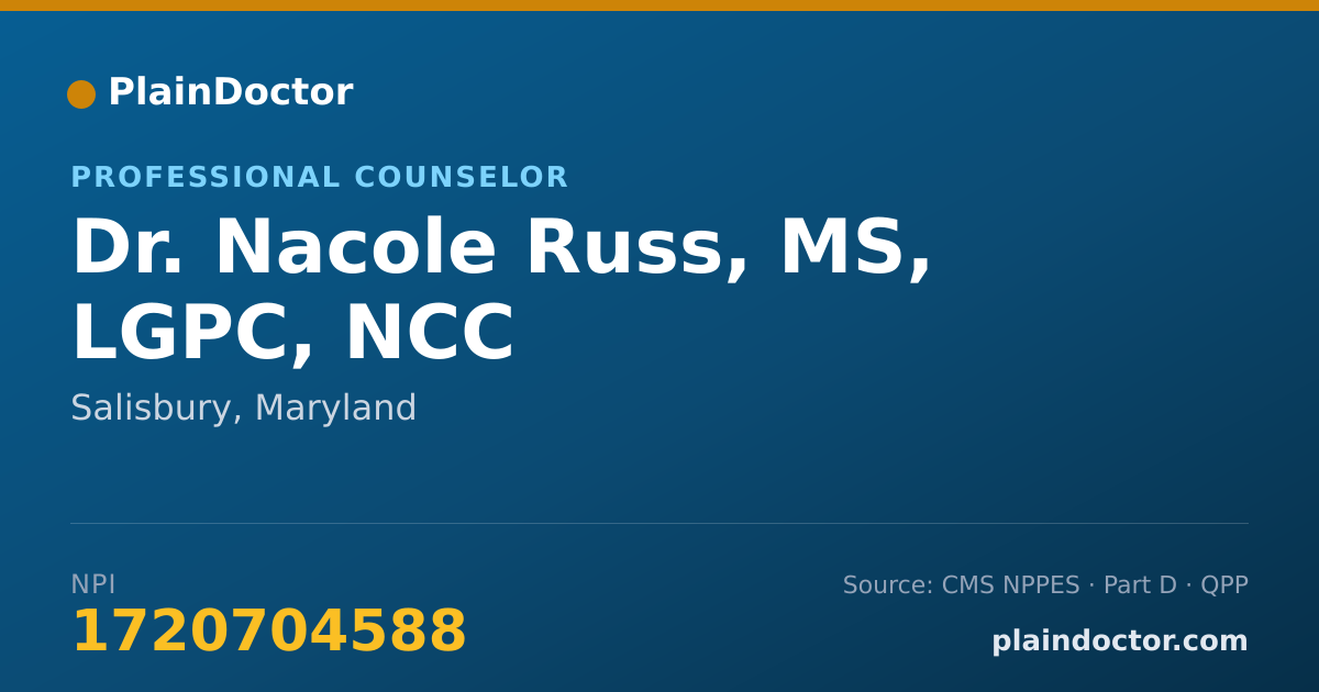 Shareable card for Nacole Russ, MS, LGPC, NCC - Professional Counselor, Salisbury, MD