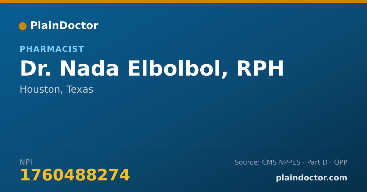 Shareable card for Nada Elbolbol, RPH - Pharmacist, Houston, TX