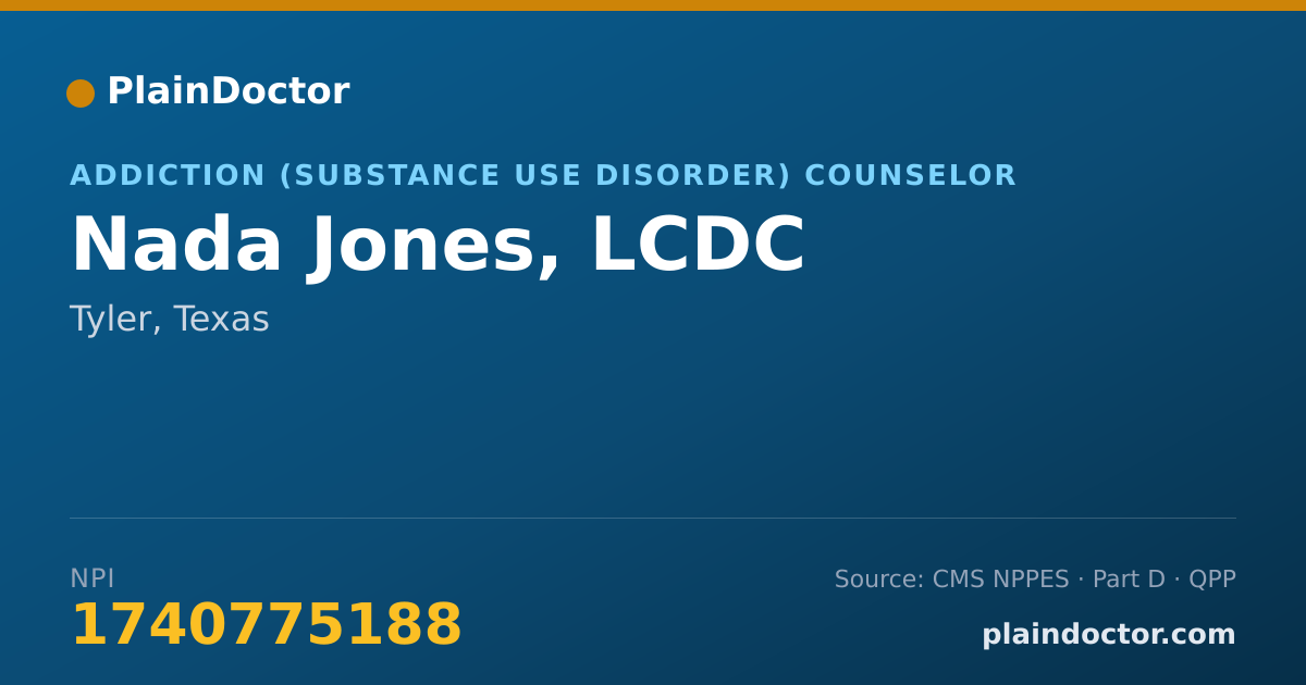 Shareable card for Nada Jones, LCDC - Addiction (Substance Use Disorder) Counselor, Tyler, TX