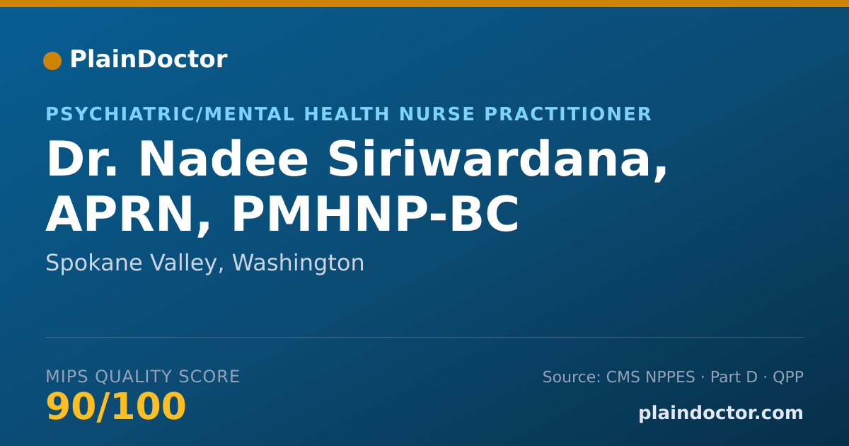 Shareable card for Nadee Siriwardana, APRN, PMHNP-BC - Psychiatric/Mental Health Nurse Practitioner, Spokane Valley, WA