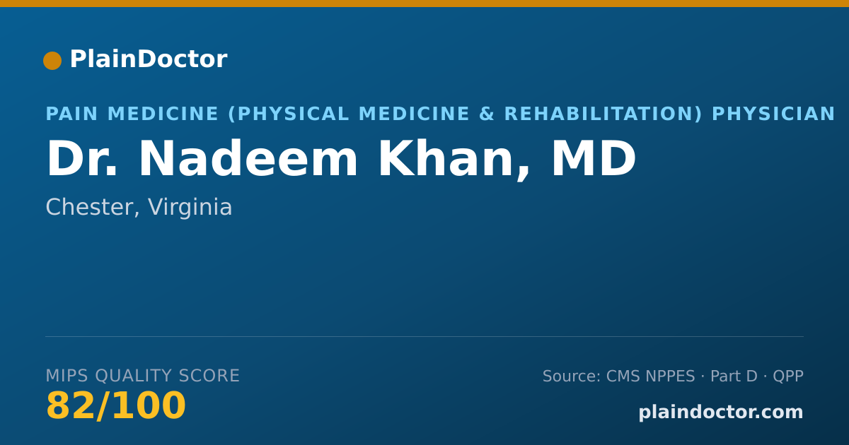 Shareable card for Nadeem Khan, MD - Physical Medicine & Rehabilitation Physician, Chester, VA