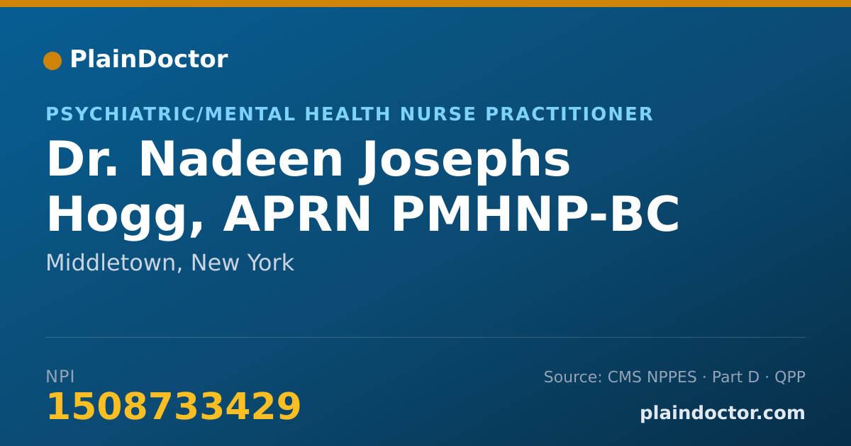 Shareable card for Nadeen Josephs Hogg, APRN PMHNP-BC - Psychiatric/Mental Health Nurse Practitioner, Middletown, NY