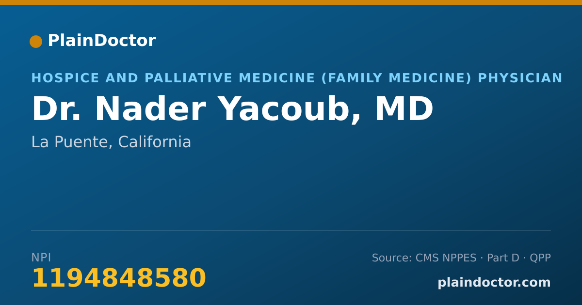 Shareable card for Nader Yacoub, MD - Hospice and Palliative Medicine (Family Medicine) Physician, La Puente, CA