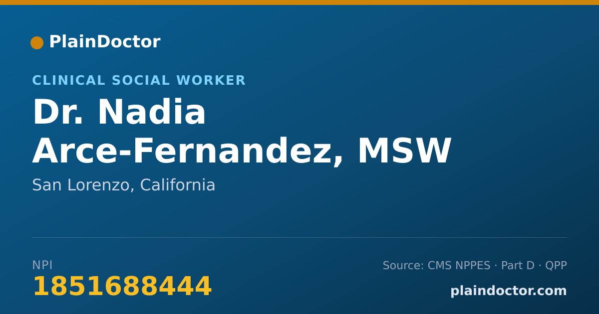 Shareable card for Nadia Arce-Fernandez, MSW - Clinical Social Worker, San Lorenzo, CA