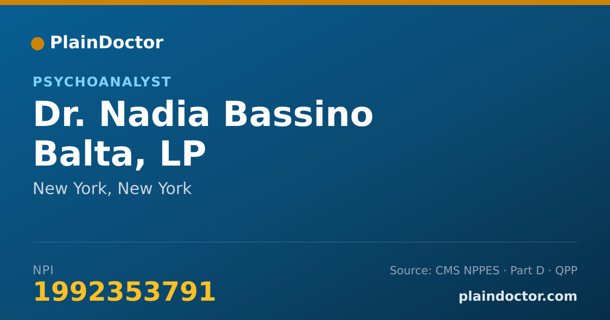 Shareable card for Nadia Bassino Balta, LP - Psychoanalyst, New York, NY
