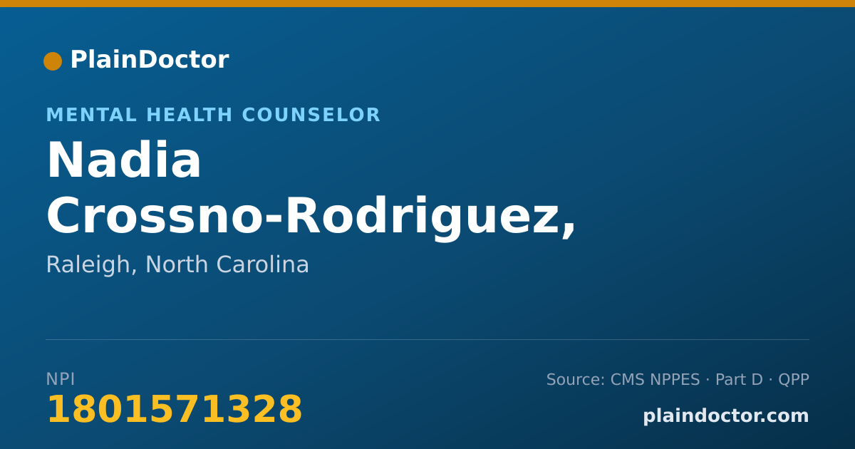 Shareable card for Nadia Crossno-Rodriguez, MED, LCMHCA, LCASA - Mental Health Counselor, Raleigh, NC