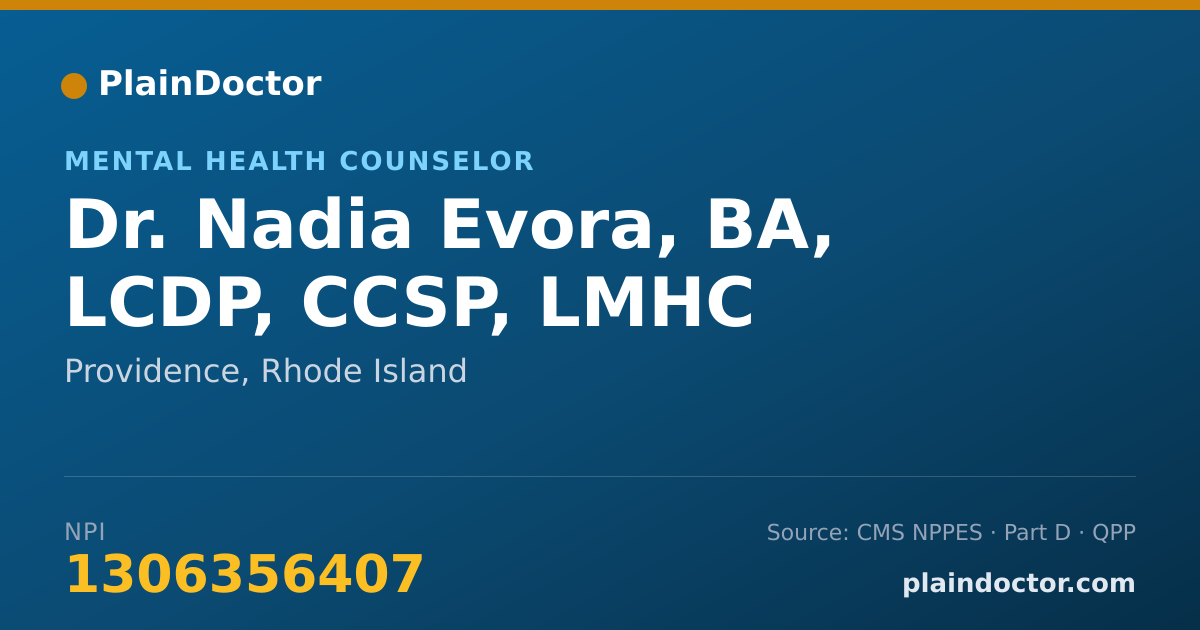 Shareable card for Nadia Evora, BA, LCDP, CCSP, LMHC - Mental Health Counselor, Providence, RI