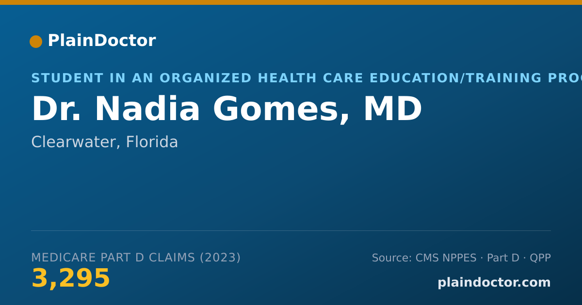 Shareable card for Nadia Gomes, MD - Student in an Organized Health Care Education/Training Program, Clearwater, FL