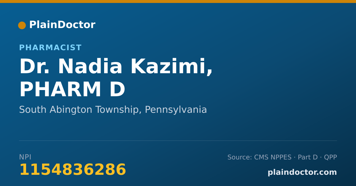 Shareable card for Nadia Kazimi, PHARM D - Pharmacist, South Abington Township, PA