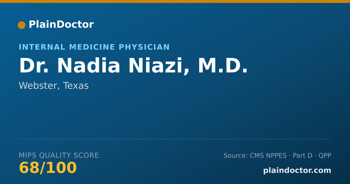 Shareable card for Nadia Niazi, M.D. - Internal Medicine Physician, Webster, TX