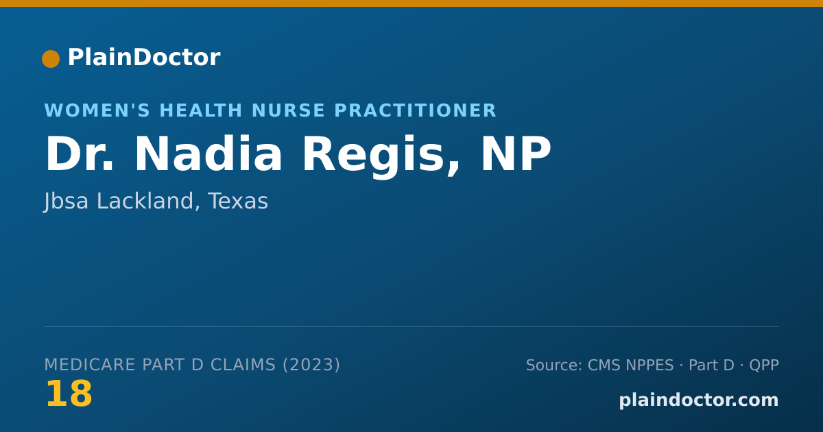 Shareable card for Nadia Regis, NP - Women's Health Nurse Practitioner, Jbsa Lackland, TX