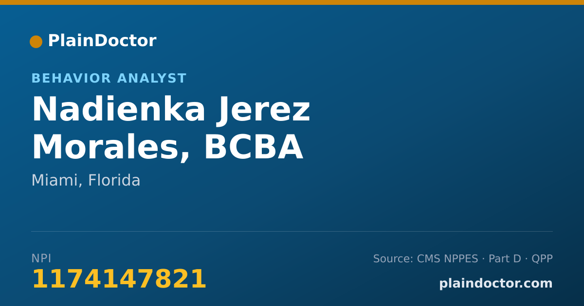 Shareable card for Nadienka Jerez Morales, BCBA - Behavior Analyst, Miami, FL