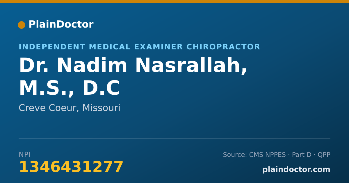 Shareable card for Nadim Nasrallah, M.S., D.C - Independent Medical Examiner Chiropractor, Creve Coeur, MO