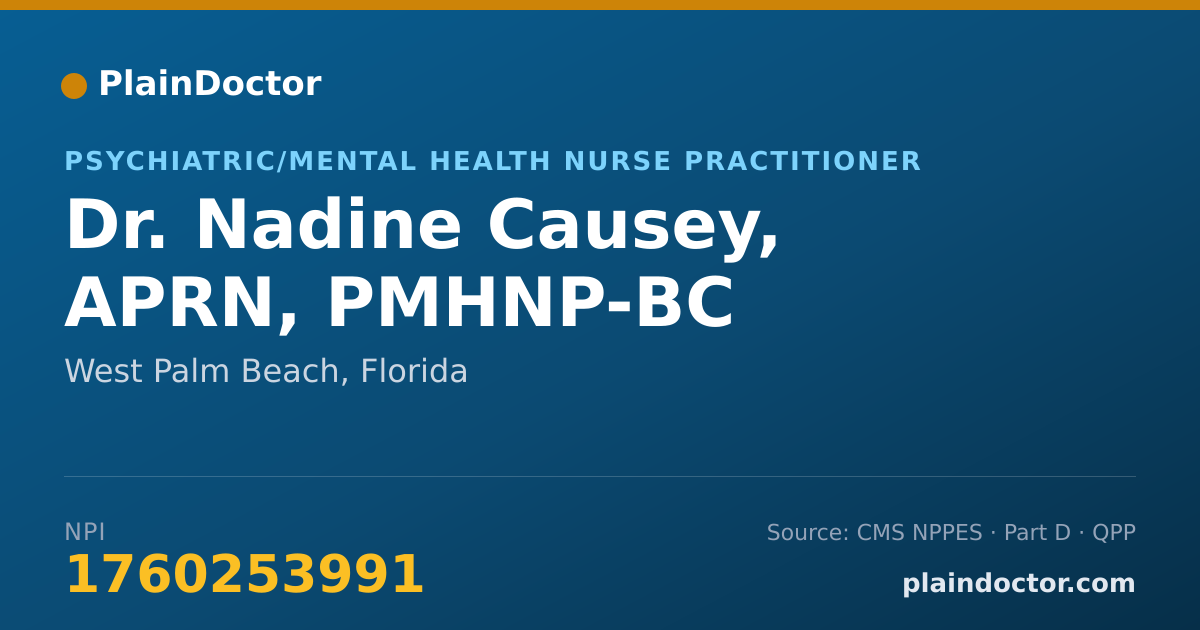 Shareable card for Nadine Causey, APRN, PMHNP-BC - Psychiatric/Mental Health Nurse Practitioner, West Palm Beach, FL