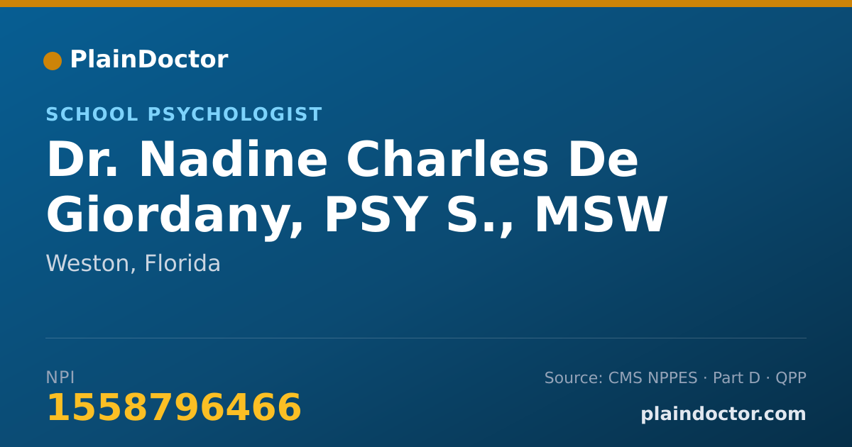 Shareable card for Nadine Charles De Giordany, PSY S., MSW - School Psychologist, Weston, FL