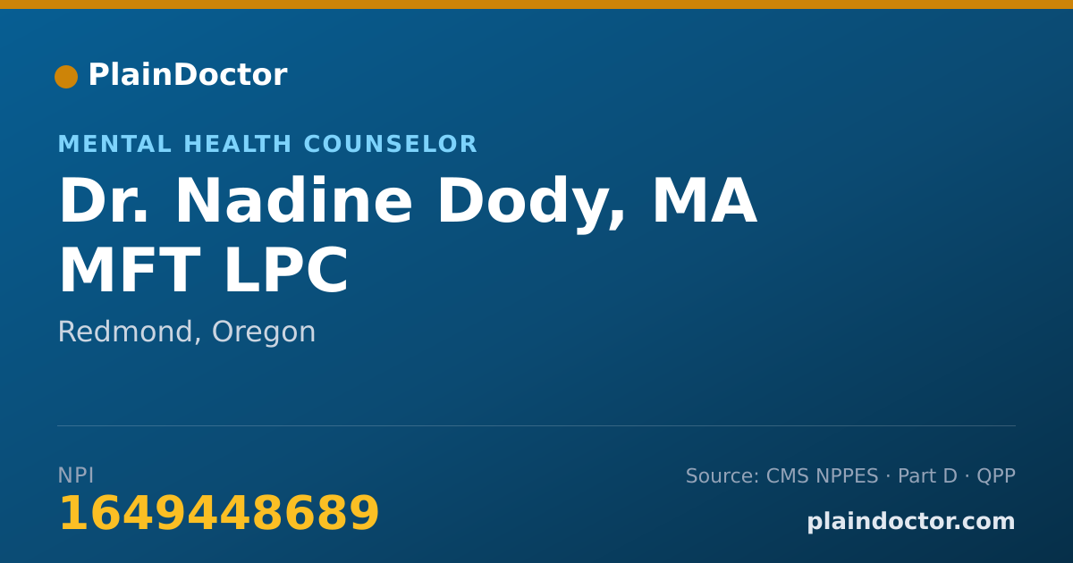 Shareable card for Nadine Dody, MA MFT LPC - Mental Health Counselor, Redmond, OR