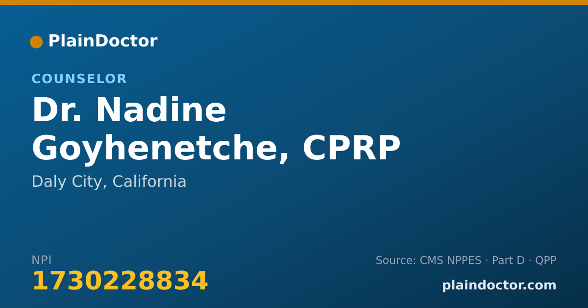 Shareable card for Nadine Goyhenetche, CPRP - Counselor, Daly City, CA