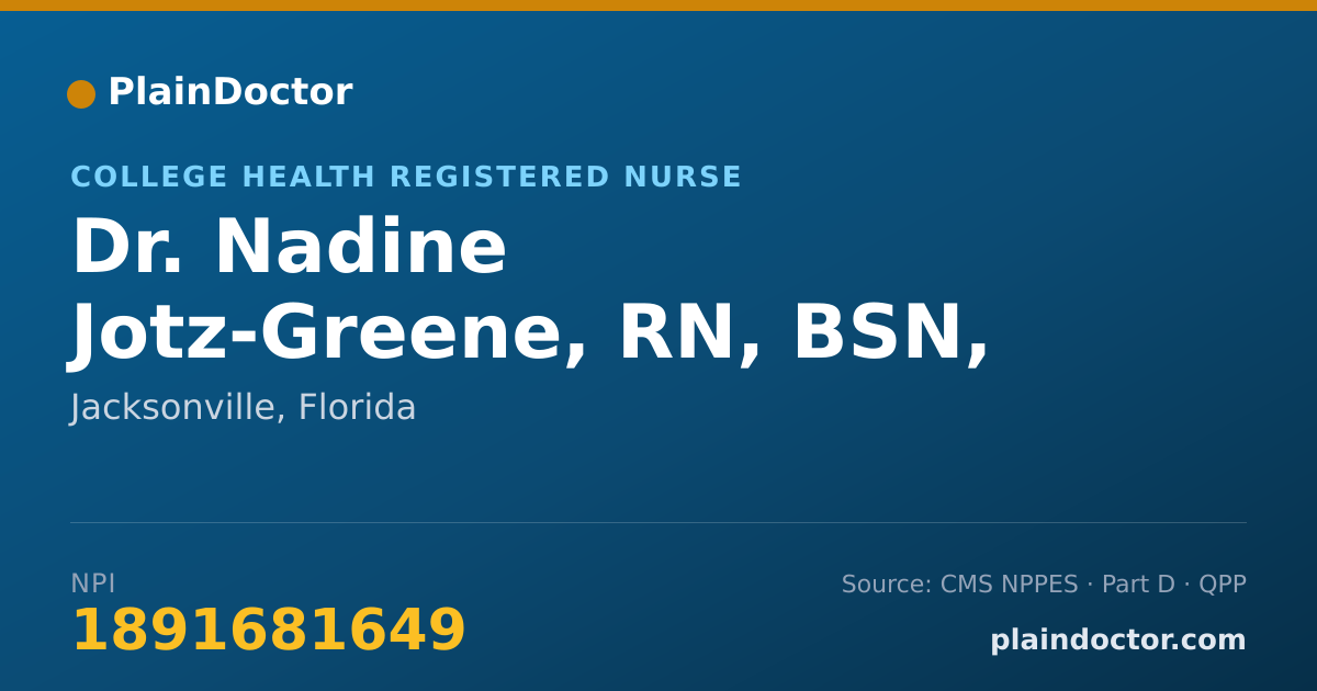 Shareable card for Nadine Jotz-Greene, RN, BSN, MS - College Health Registered Nurse, Jacksonville, FL