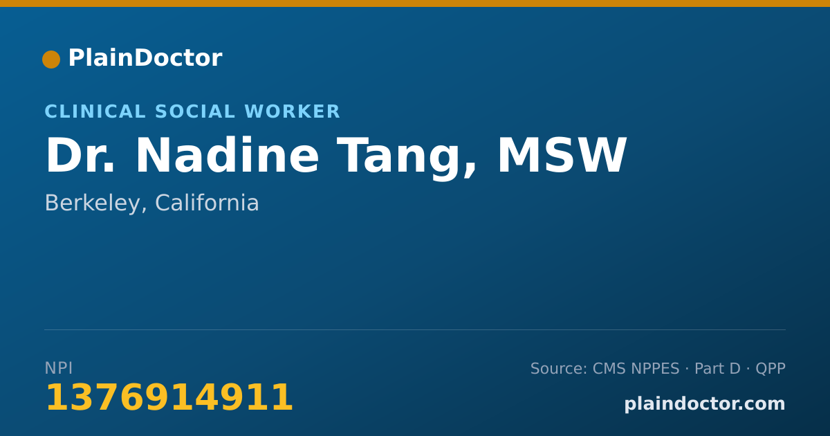 Shareable card for Nadine Tang, MSW - Clinical Social Worker, Berkeley, CA