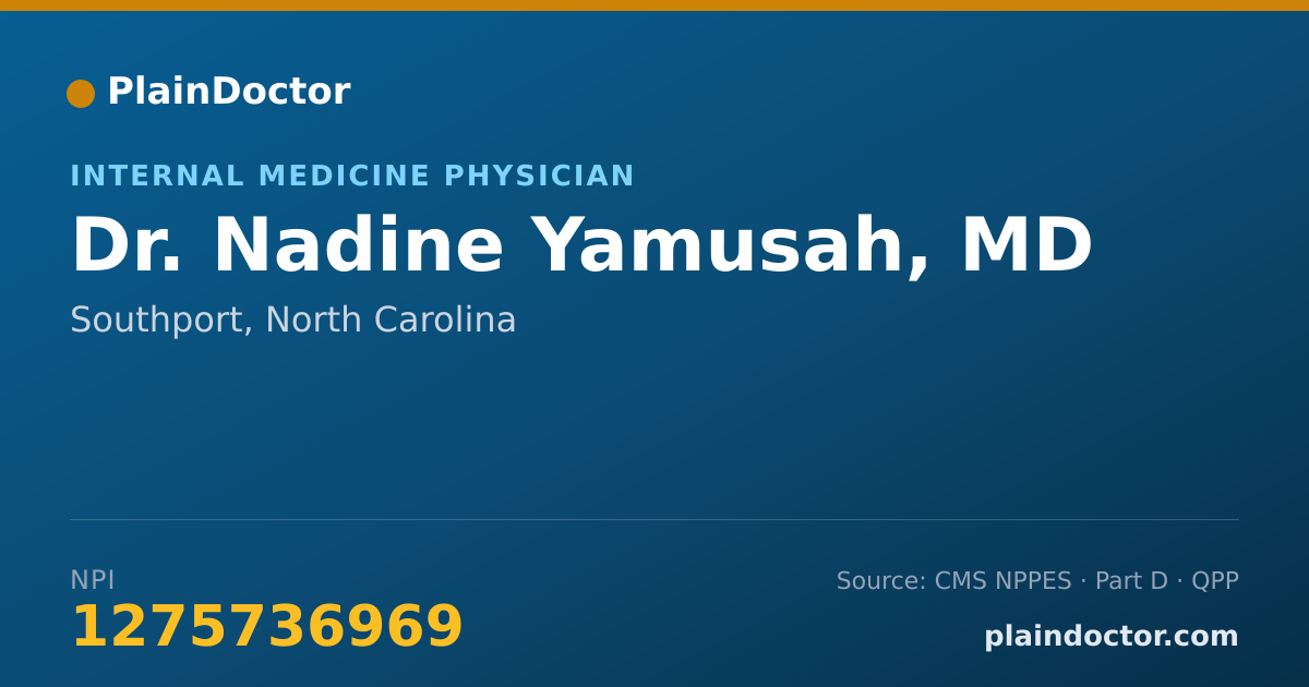 Shareable card for Nadine Yamusah, MD - Internal Medicine Physician, Southport, NC