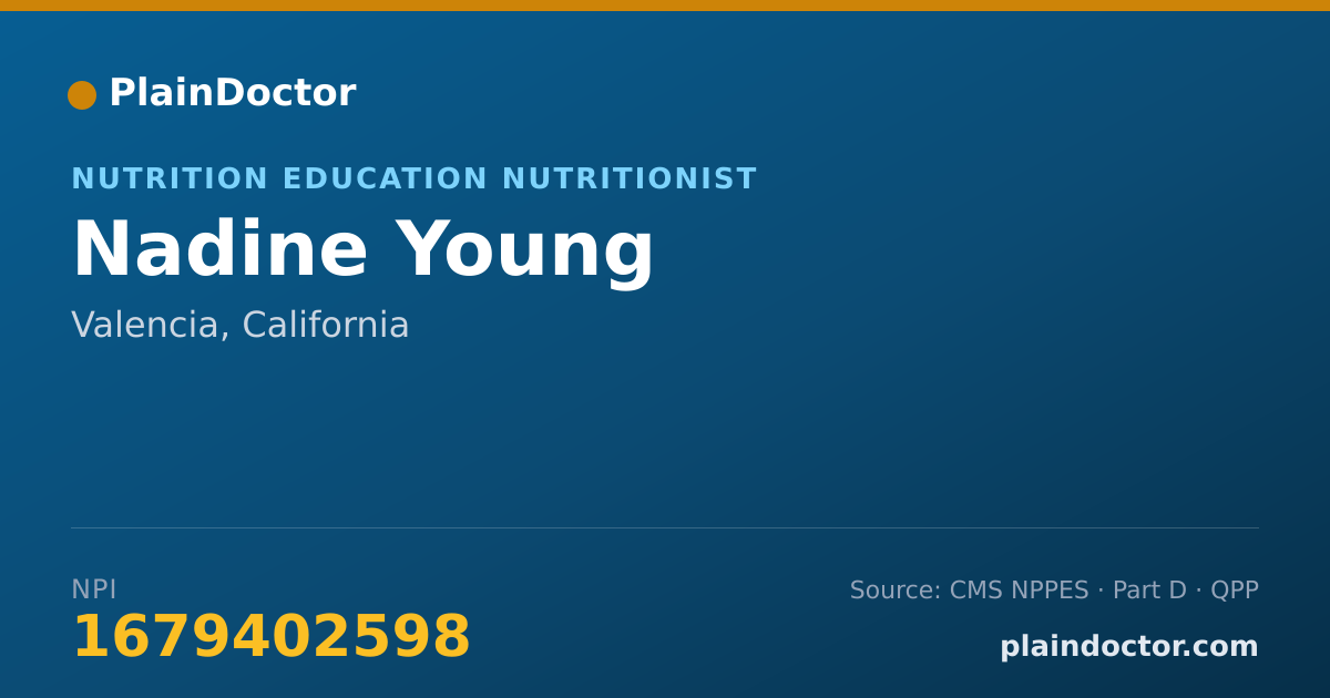 Shareable card for Nadine Young - Nutrition Education Nutritionist, Valencia, CA