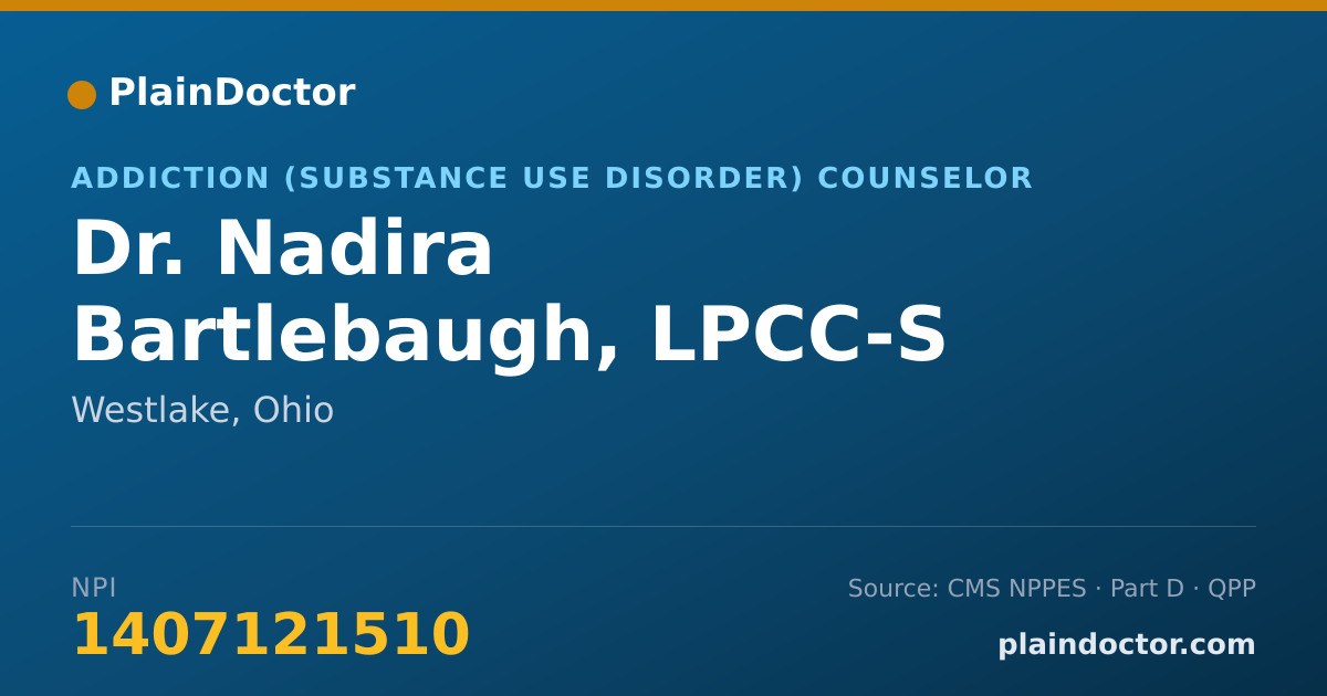 Shareable card for Nadira Bartlebaugh, LPCC-S - Addiction (Substance Use Disorder) Counselor, Westlake, OH