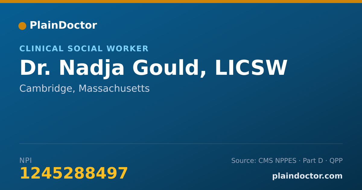 Shareable card for Nadja Gould, LICSW - Clinical Social Worker, Cambridge, MA