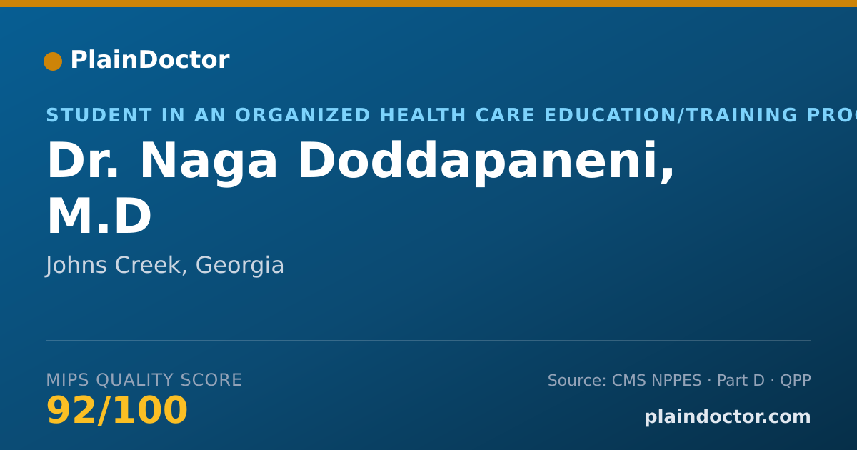 Shareable card for Naga Doddapaneni, M.D - Student in an Organized Health Care Education/Training Program, Johns Creek, GA