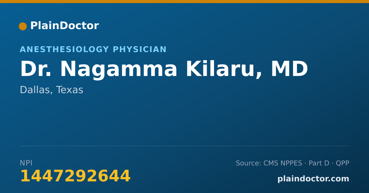 Shareable card for Nagamma Kilaru, MD - Anesthesiology Physician, Dallas, TX