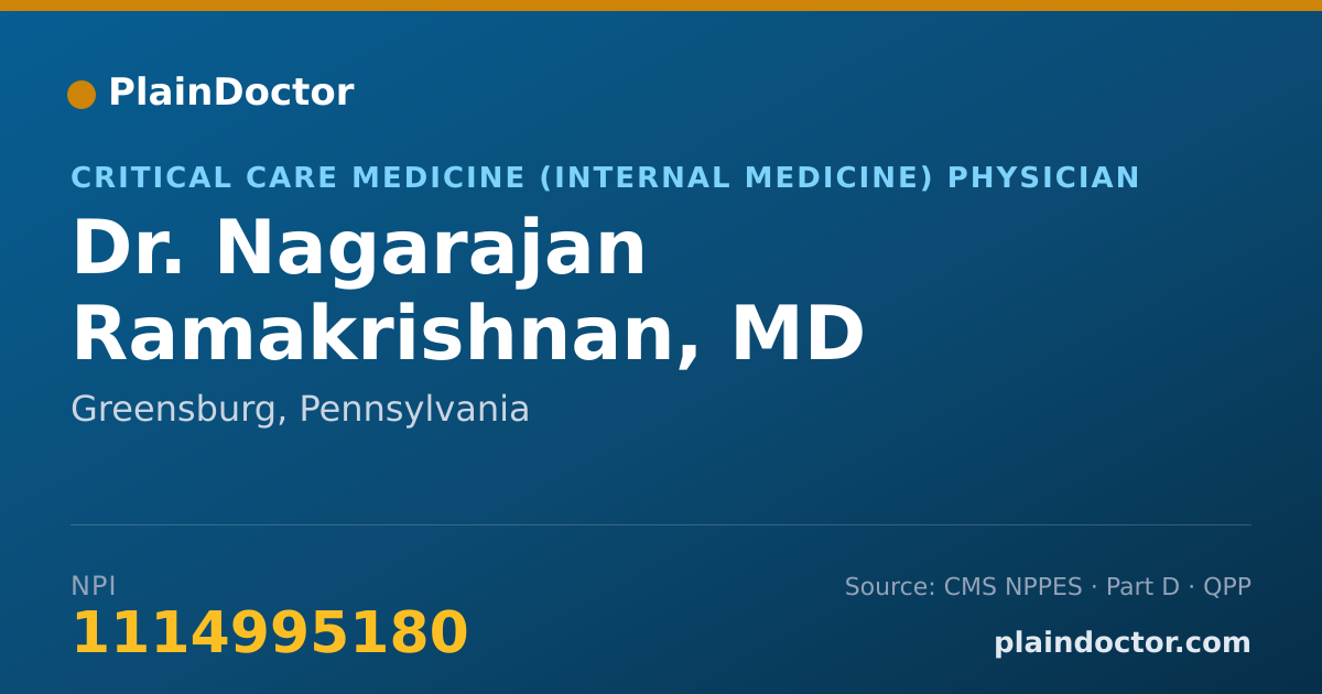 Shareable card for Nagarajan Ramakrishnan, MD - Critical Care Medicine (Internal Medicine) Physician, Greensburg, PA