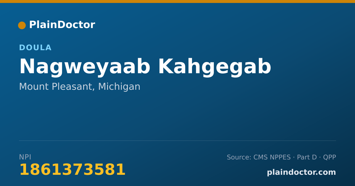 Shareable card for Nagweyaab Kahgegab - Doula, Mount Pleasant, MI