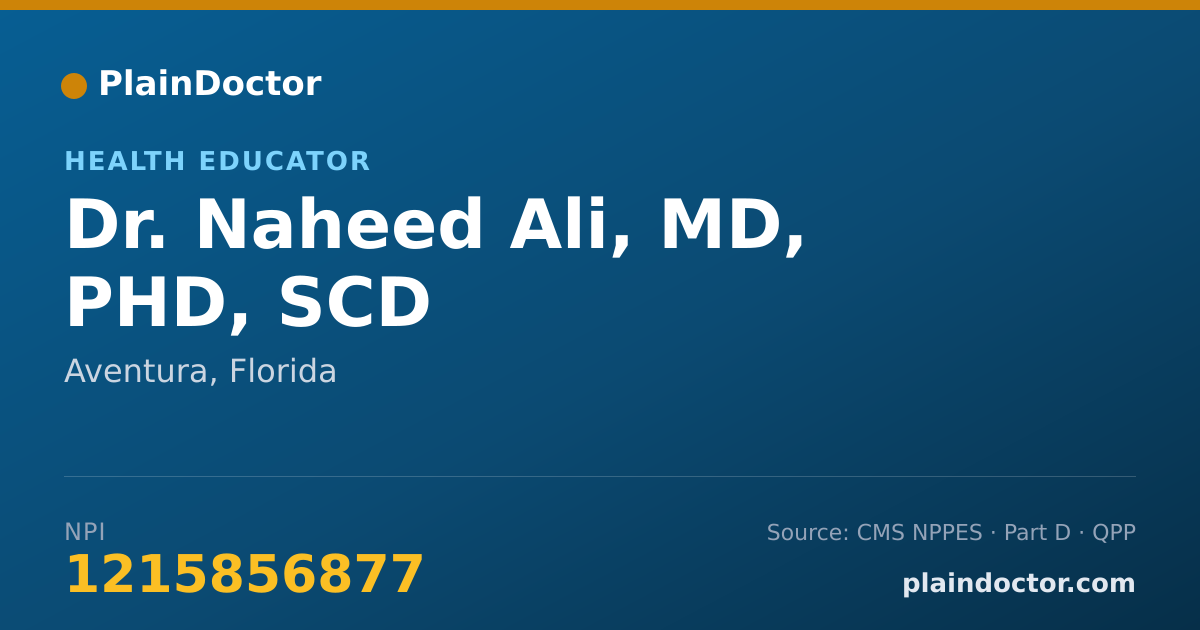 Shareable card for Naheed Ali, MD, PHD, SCD - Health Educator, Aventura, FL
