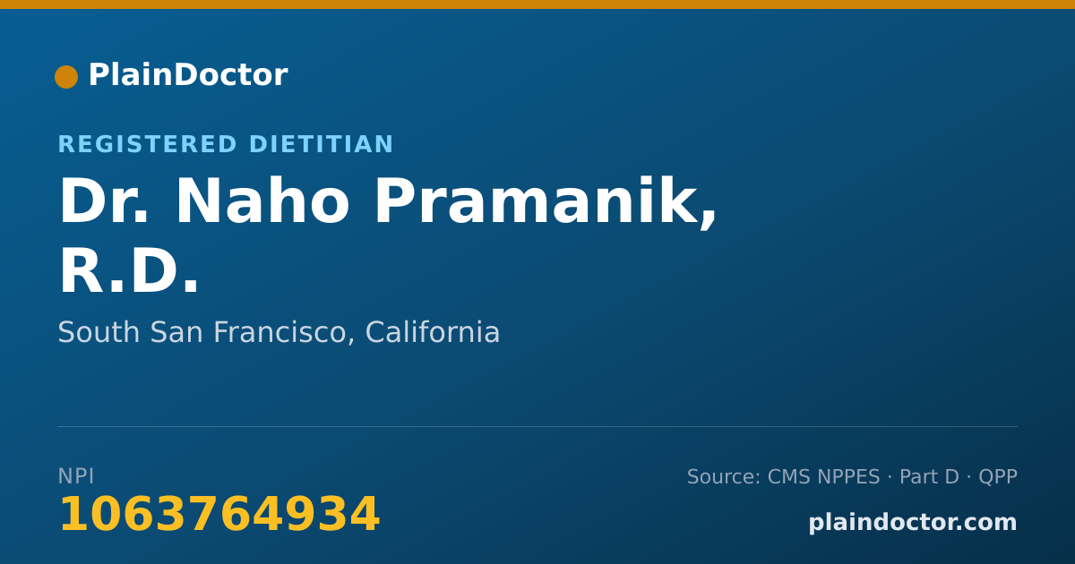 Shareable card for Naho Pramanik, R.D. - Registered Dietitian, South San Francisco, CA