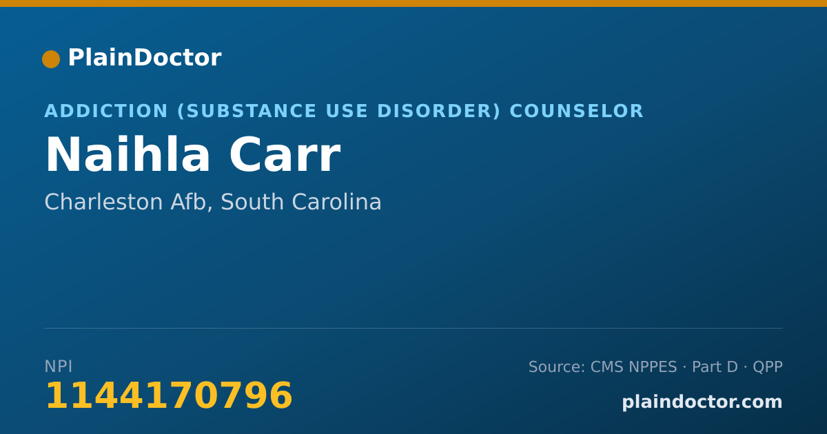 Shareable card for Naihla Carr - Addiction (Substance Use Disorder) Counselor, Charleston Afb, SC
