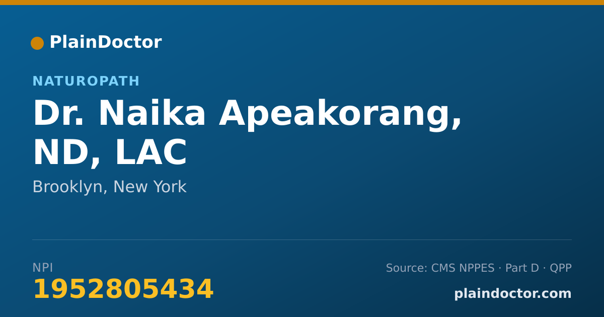 Shareable card for Naika Apeakorang, ND, LAC - Naturopath, Brooklyn, NY