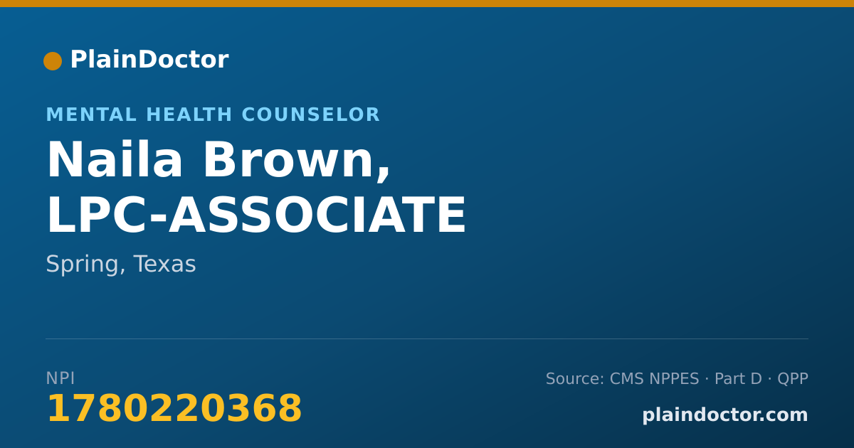 Shareable card for Naila Brown, LPC-ASSOCIATE - Mental Health Counselor, Spring, TX