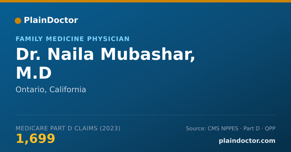 Shareable card for Naila Mubashar, M.D - Family Medicine Physician, Ontario, CA