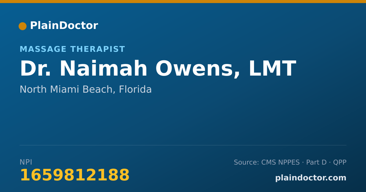Shareable card for Naimah Owens, LMT - Massage Therapist, North Miami Beach, FL