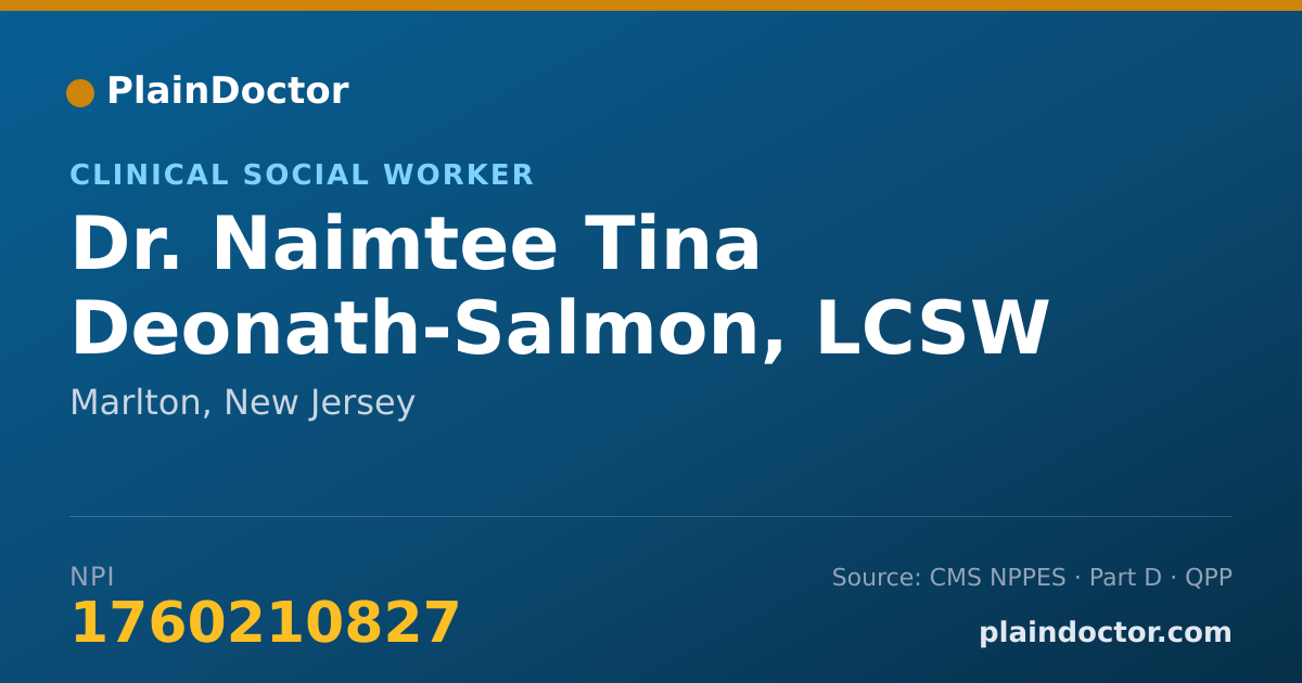 Shareable card for Naimtee Tina Deonath-Salmon, LCSW - Clinical Social Worker, Marlton, NJ