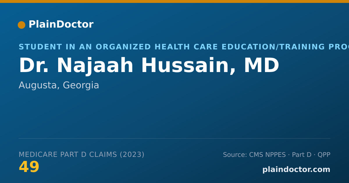 Shareable card for Najaah Hussain, MD - Student in an Organized Health Care Education/Training Program, Augusta, GA