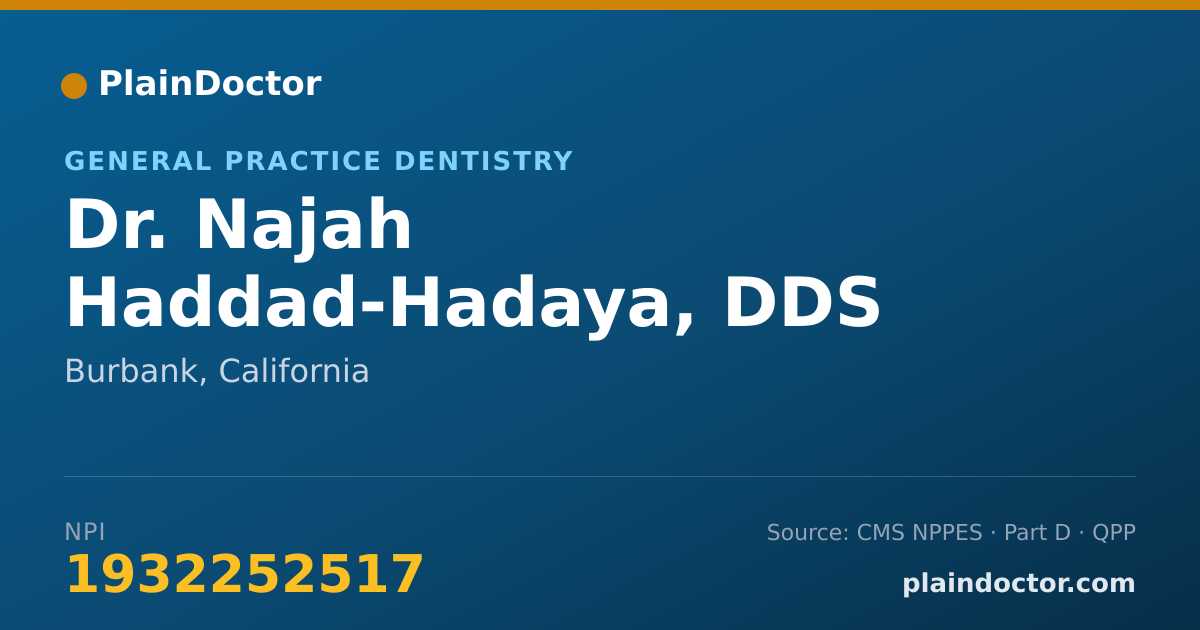 Shareable card for Najah Haddad-Hadaya, DDS - General Practice Dentistry, Burbank, CA