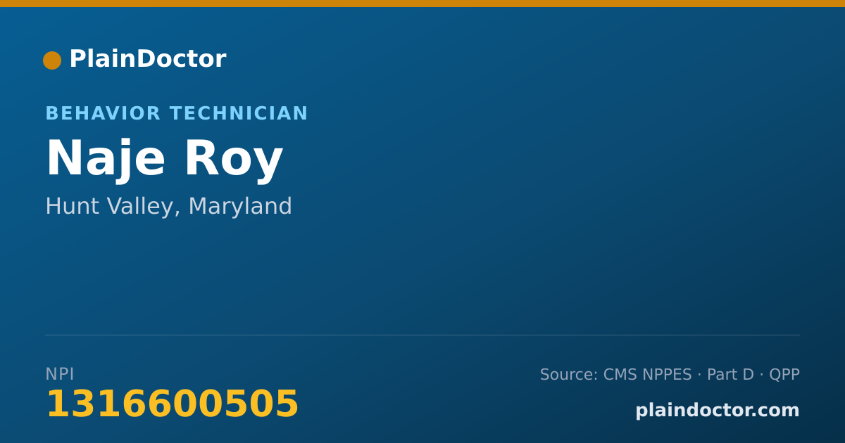 Shareable card for Naje Roy - Behavior Technician, Hunt Valley, MD