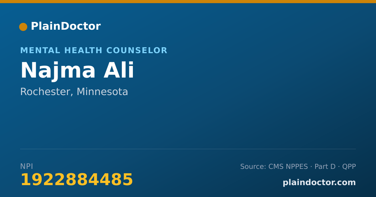Shareable card for Najma Ali - Mental Health Counselor, Rochester, MN