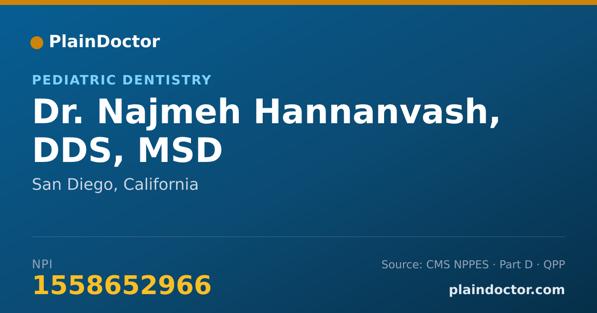 Shareable card for Najmeh Hannanvash, DDS, MSD - Pediatric Dentistry, San Diego, CA